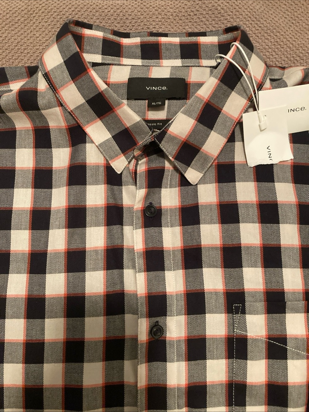 Vince Men's Black, White & Red Plaid Button-Down Shirt